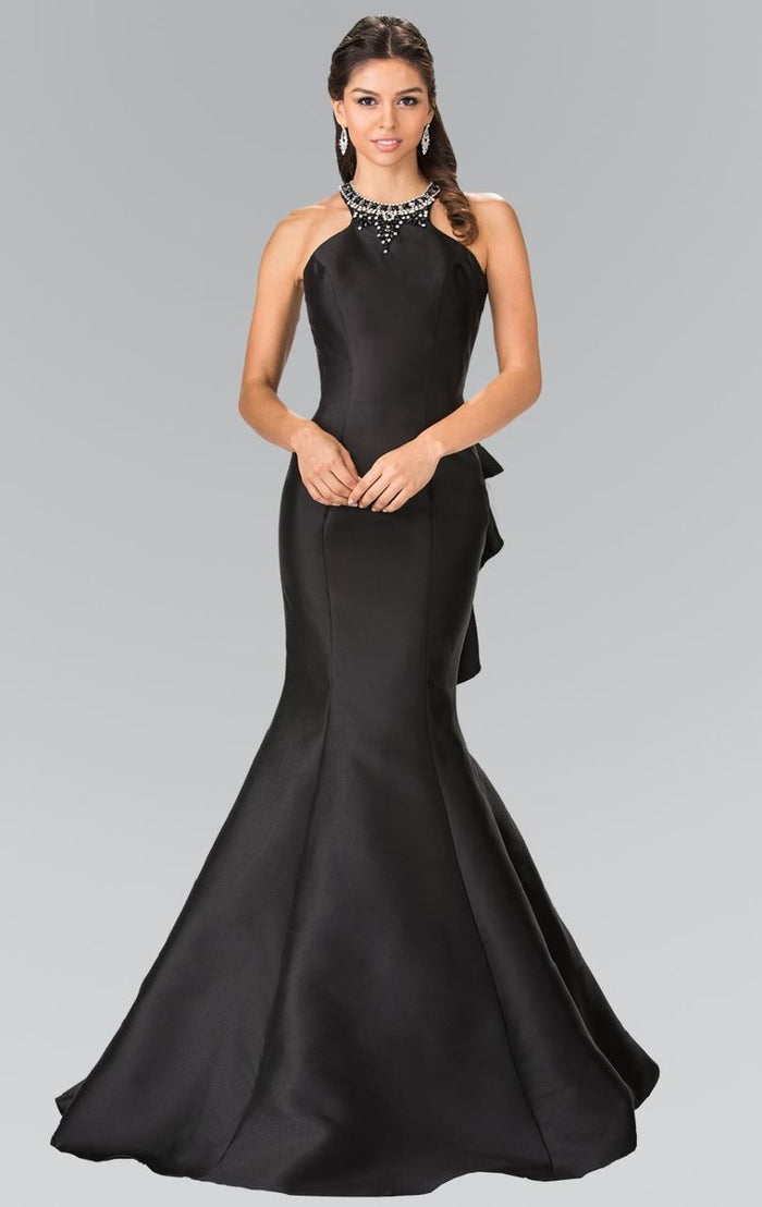 Elizabeth K - GL2353 Beaded High Neck Charmeuse Mermaid Gown Special Occasion Dress XS / Black