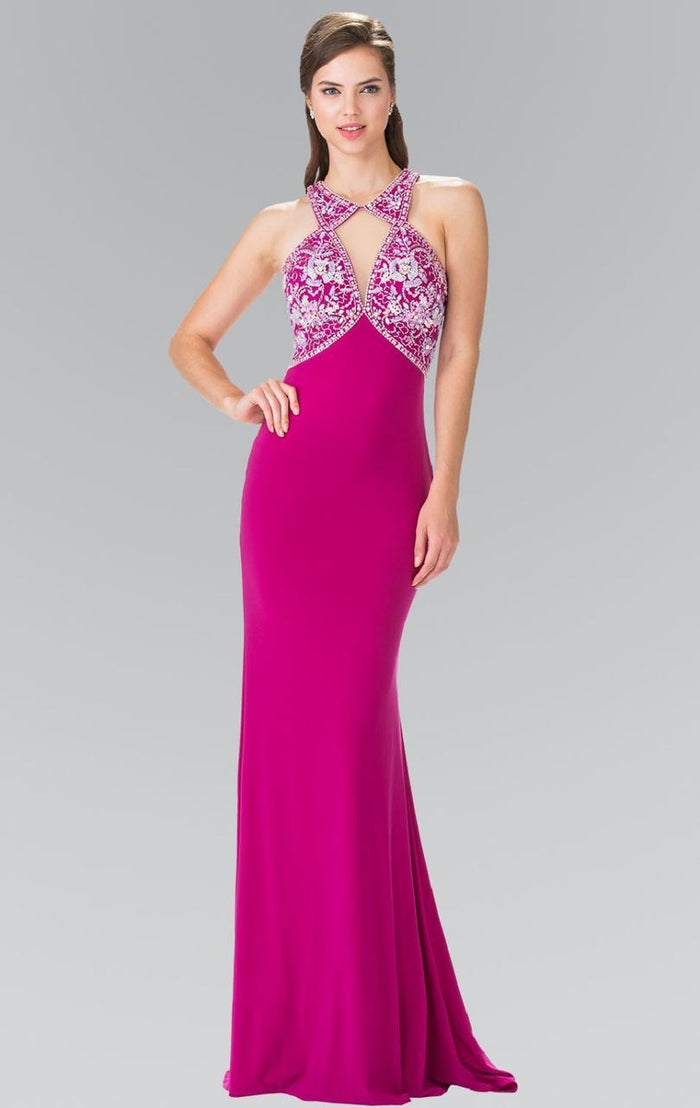 Elizabeth K - GL2355 Halter Cut Outs Long Gown Special Occasion Dress XS / Magenta