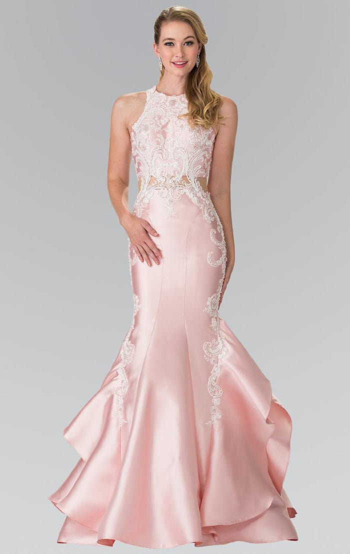 Elizabeth K - GL2356 Halter Ruffled Mermaid Gown Special Occasion Dress XS / Blush