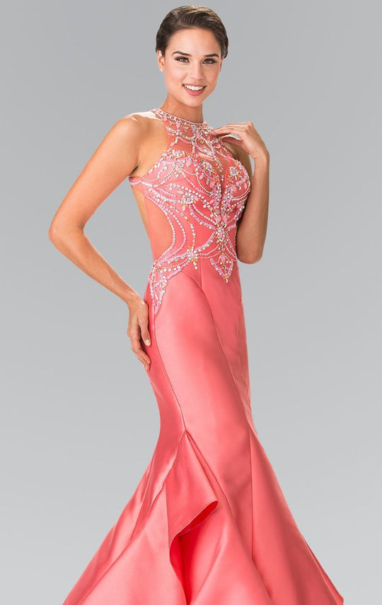 Elizabeth K - GL2357 Beaded Halter Ruffled Mermaid Gown