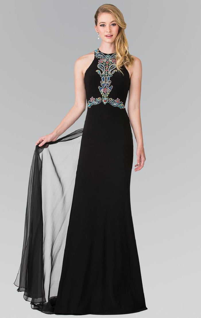 Elizabeth K - GL2358 Beaded Halter Long Gown Special Occasion Dress XS / Black