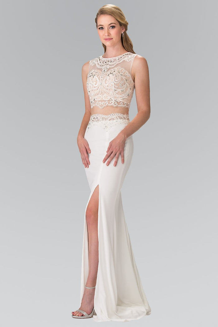 Elizabeth K - GL2373 Two-Piece Beaded Lace Top Evening Gown Special Occasion Dress XS / Ivory