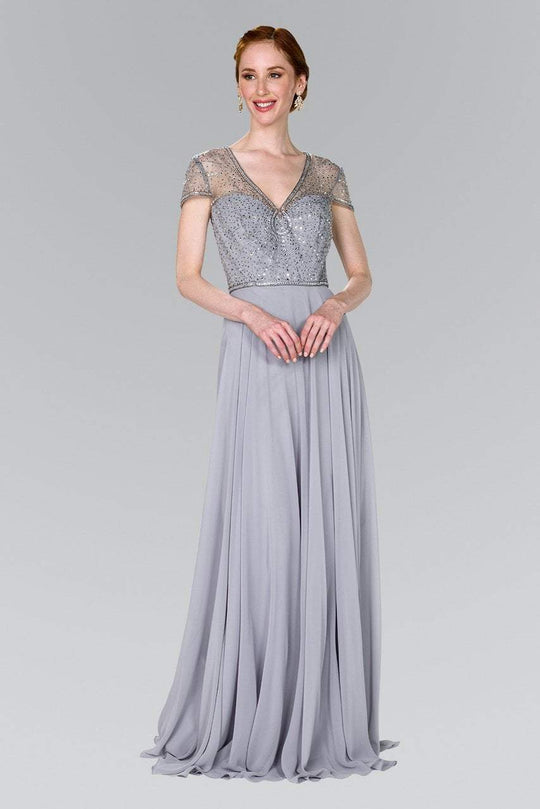 Elizabeth K - GL2405 Beaded V-neck Sheath Dress Special Occasion Dress XS / Silver