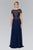 Elizabeth K - GL2406 Short Sleeve Illusion Lace Ornate Chiffon Gown Special Occasion Dress XS / Navy