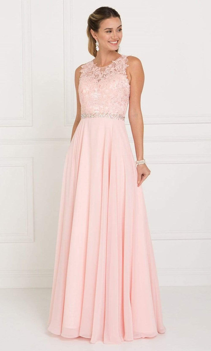 Elizabeth K - GL2417 Illusion Jewel Embellished Lace A-Line Gown ...