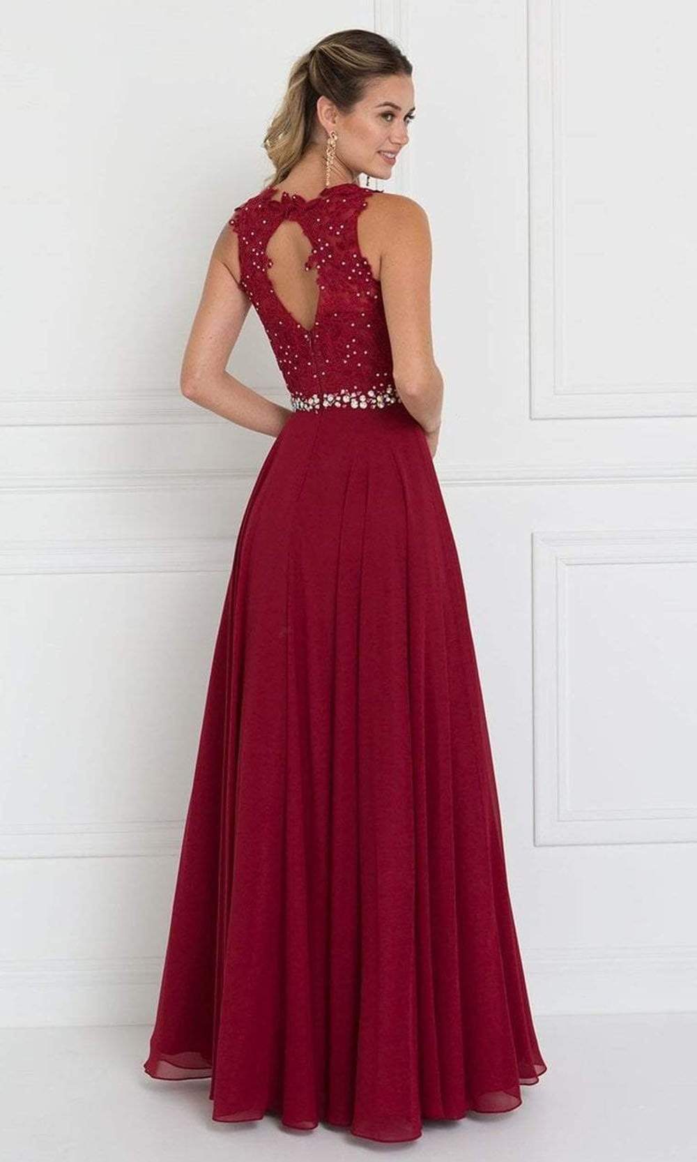 Elizabeth K - GL2417 Illusion Jewel Embellished Lace A-Line Gown ...