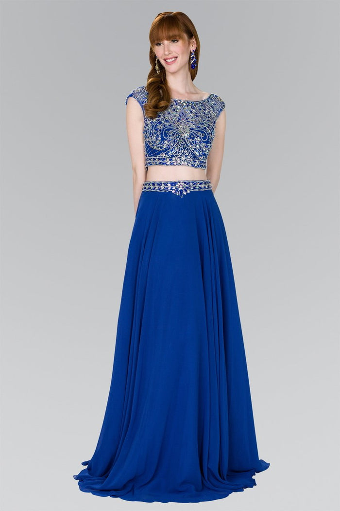 Elizabeth K - GL2422 Cap Sleeve Crystal Ornate Two-Piece Chiffon Gown Special Occasion Dress XS / Royal Blue