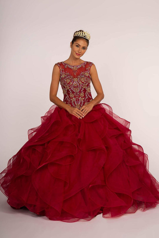 Elizabeth K - GL2511 Beaded Cap Sleeve Ruffled Ballgown