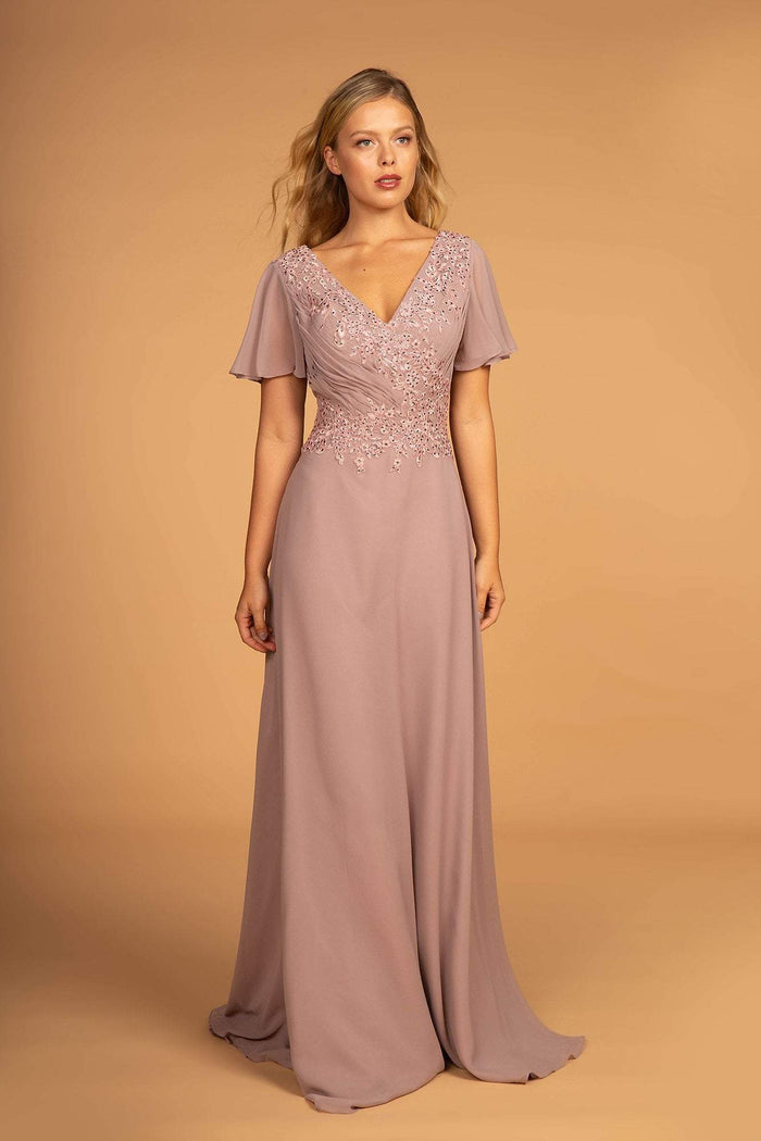 Elizabeth K - GL2520 Embroidered V-Neck A-Line Evening Gown Special Occasion Dress XS / Mauve