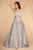 Elizabeth K - GL2531 Sleeveless Sheer Lace Applique Back Satin Gown Special Occasion Dress XS / Silver