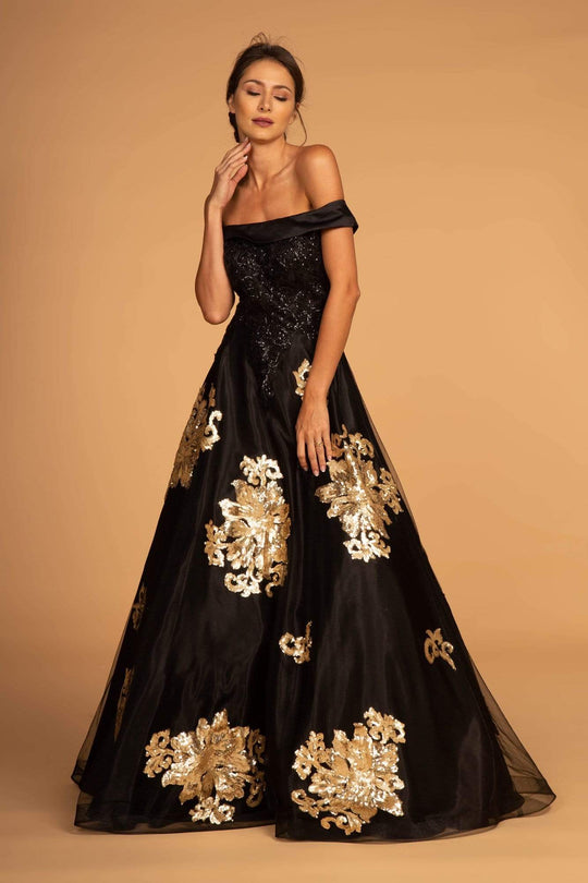 Elizabeth K - GL2542 Sequin Embellished Off-Shoulder Evening Gown