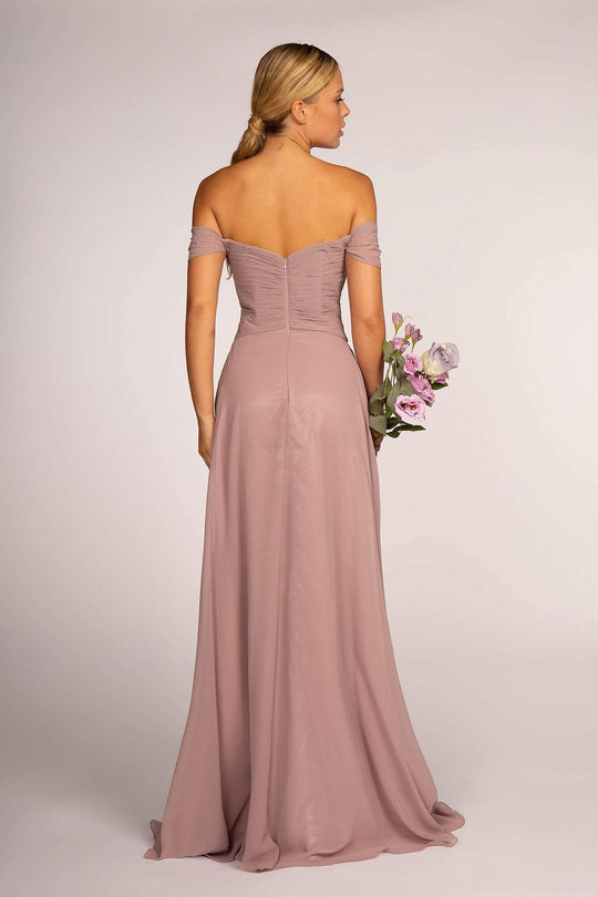 Elizabeth K - GL2550 Pleated Off-Shoulder Chiffon A-line Dress