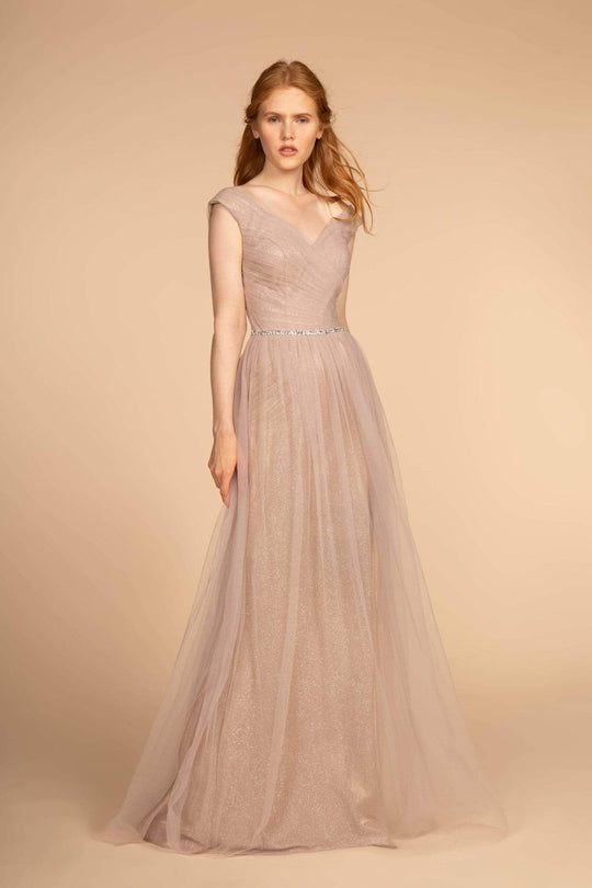 Elizabeth K - GL2560 Cap Sleeve Ruched Mesh Long Gown