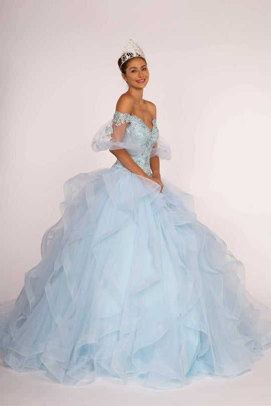 Elizabeth K - GL2601 Beaded Off-Shoulder Ruffed Ballgown