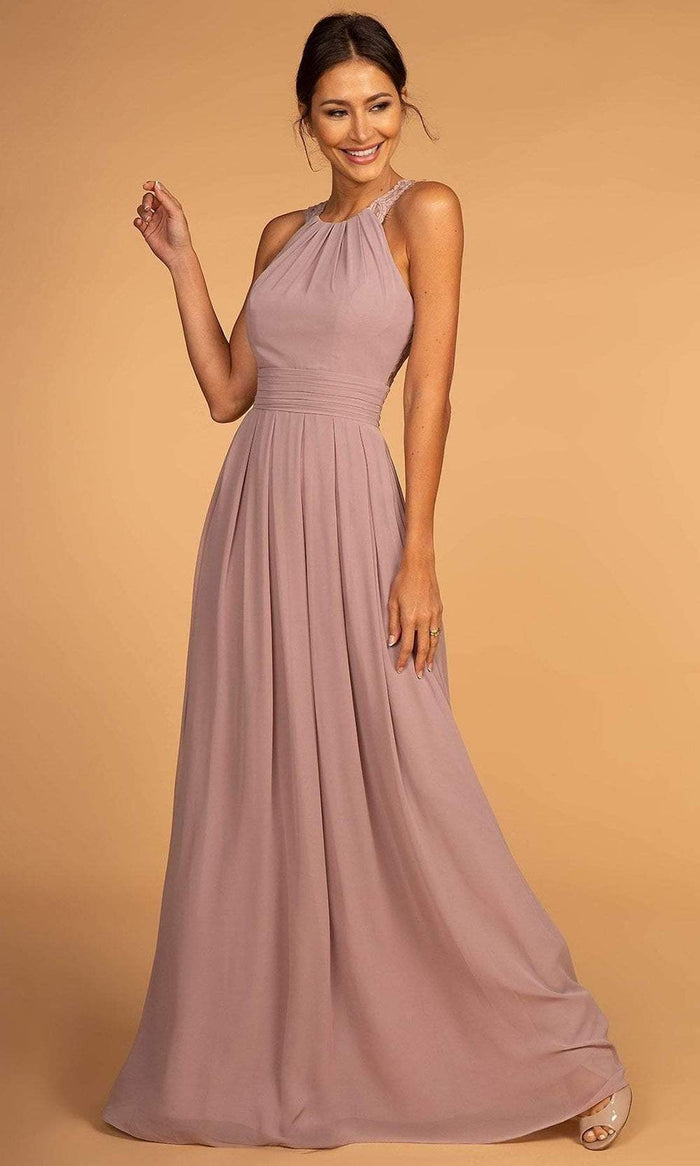 Elizabeth K - GL2605 Lace Halter Chiffon A-line Dress Special Occasion Dress XS / Mauve