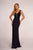 Elizabeth K - GL2614 Lace Deep V-neck Jersey Sheath Dress Special Occasion Dress XS / Navy