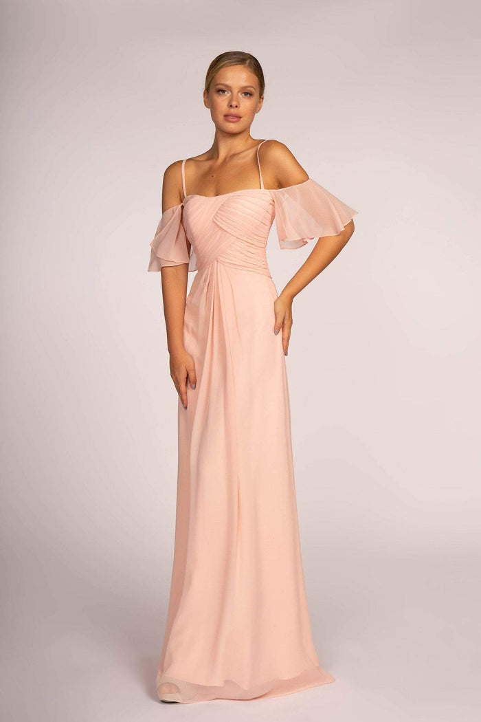 Elizabeth K - GL2615 Pleated Straight Across Neck Chiffon Dress Bridesmaid Dresses XS / Blush