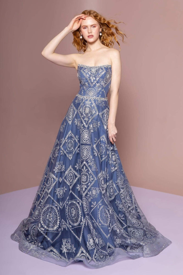 Elizabeth K - GL2650 Strapless Embellished A-line Dress Special Occasion Dress XS / Blue