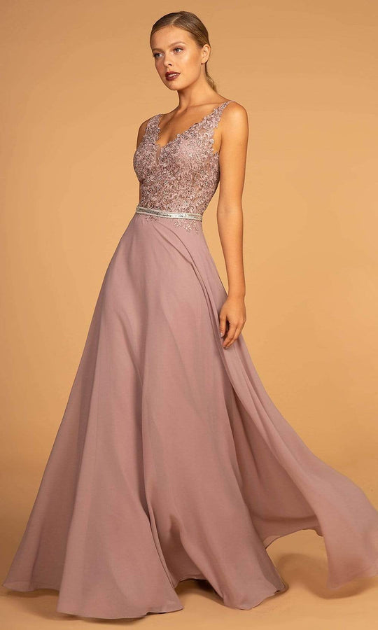 Elizabeth K - GL2653 Embroidered V-Neck A-Line Dress