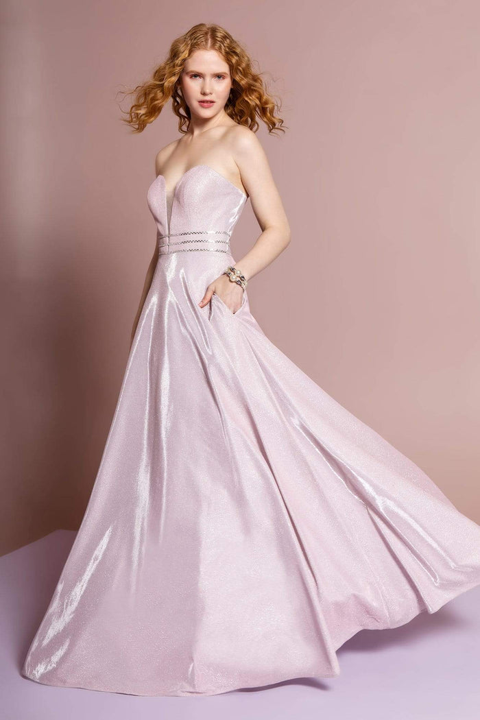 Elizabeth K - GL2674 Glitter Crepe Deep Sweetheart A-line Dress Special Occasion Dress XS / Blush
