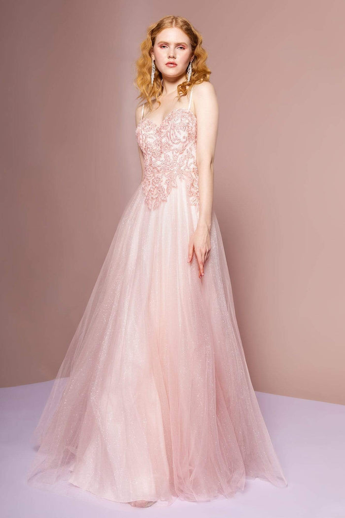Elizabeth K - GL2694 Embroidered Bodice Glitter A-Line Gown Bridesmaid Dresses XS / Blush