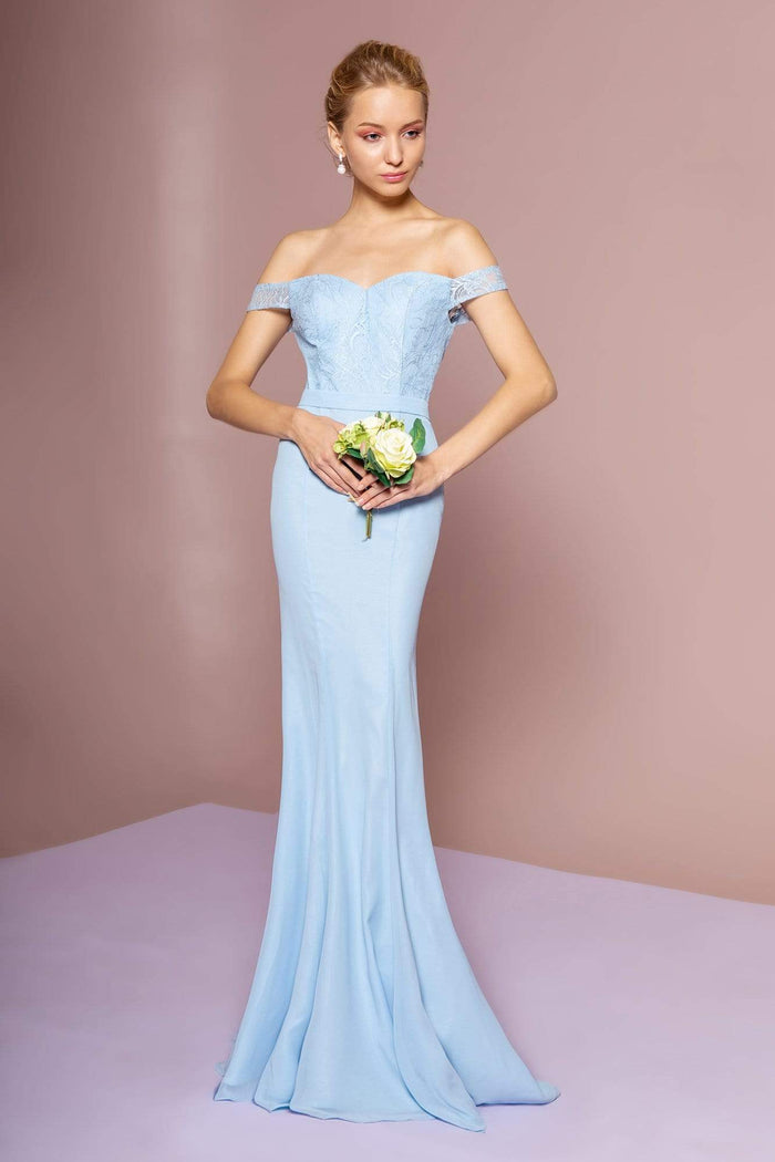 Elizabeth K - GL2697 Off Shoulder Lace Bodice Mermaid Gown Bridesmaid Dresses XS / Baby Blue