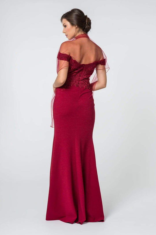 Elizabeth K - GL2708 Embroidered Off-Shoulder Jersey Trumpet Dress
