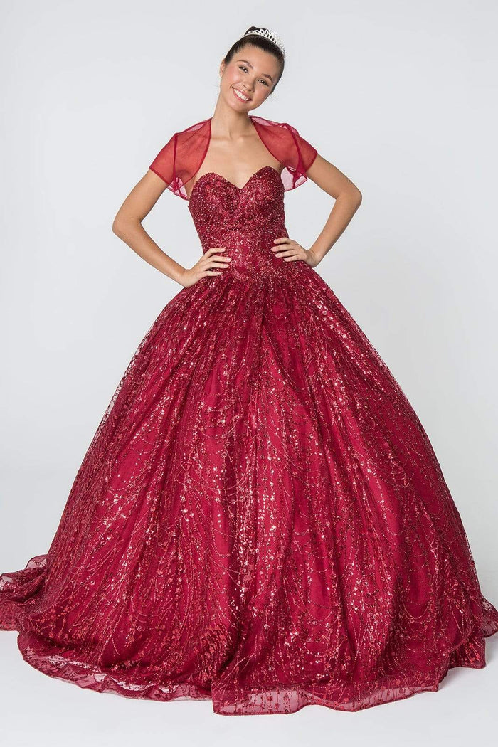 Elizabeth K - GL2804 Embellished Sweetheart Ballgown with Bolero Quinceanera Dresses XS / Burgundy