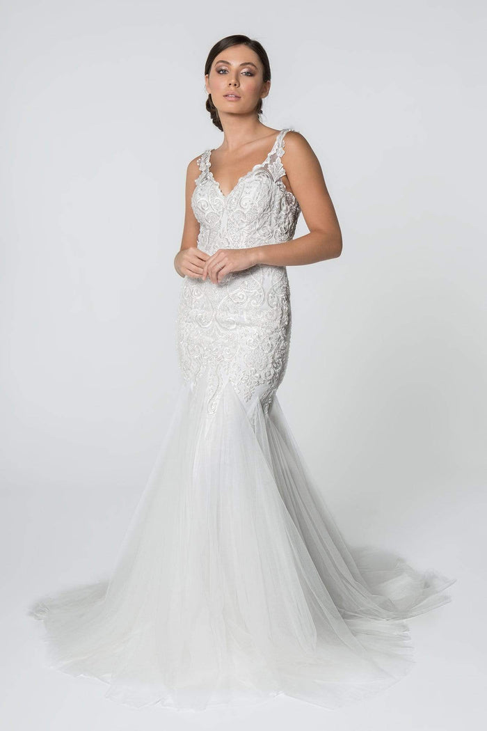 Elizabeth K - GL2815 Embroidered V-Neck Mermaid Wedding Dress Wedding Dresses XS / Ivory