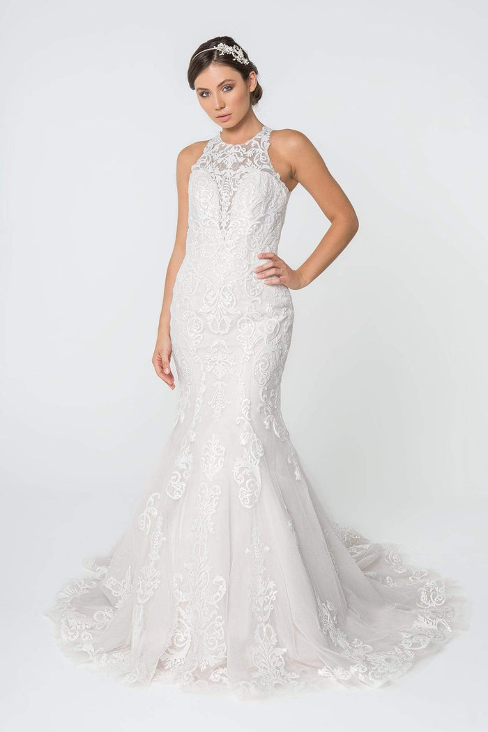 Elizabeth K - GL2818 Embellished Illusion Jewel Trumpet Bridal Dress Wedding Dresses XS / Ivory/Cream