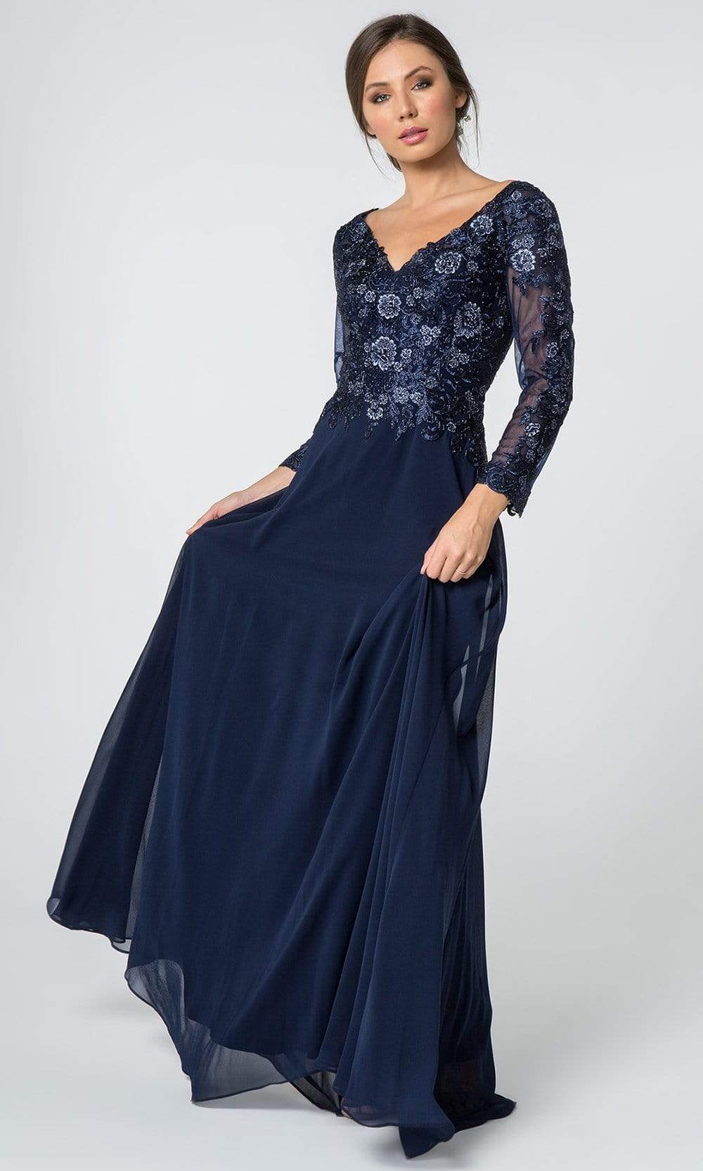 Elizabeth K - GL2825 Embellished V-neck Chiffon A-line Dress – Couture ...
