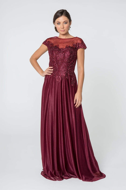 Elizabeth K - GL2828 Embellished Lace Bateau Chiffon A-line Gown Mother of the Bride Dresses XS / Burgundy