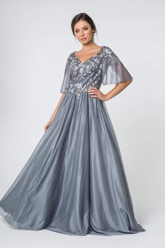Elizabeth K - GL2830 Sheer Cape Sleeve Appliqued Chiffon Dress Mother of the Bride Dresses XS / Silver
