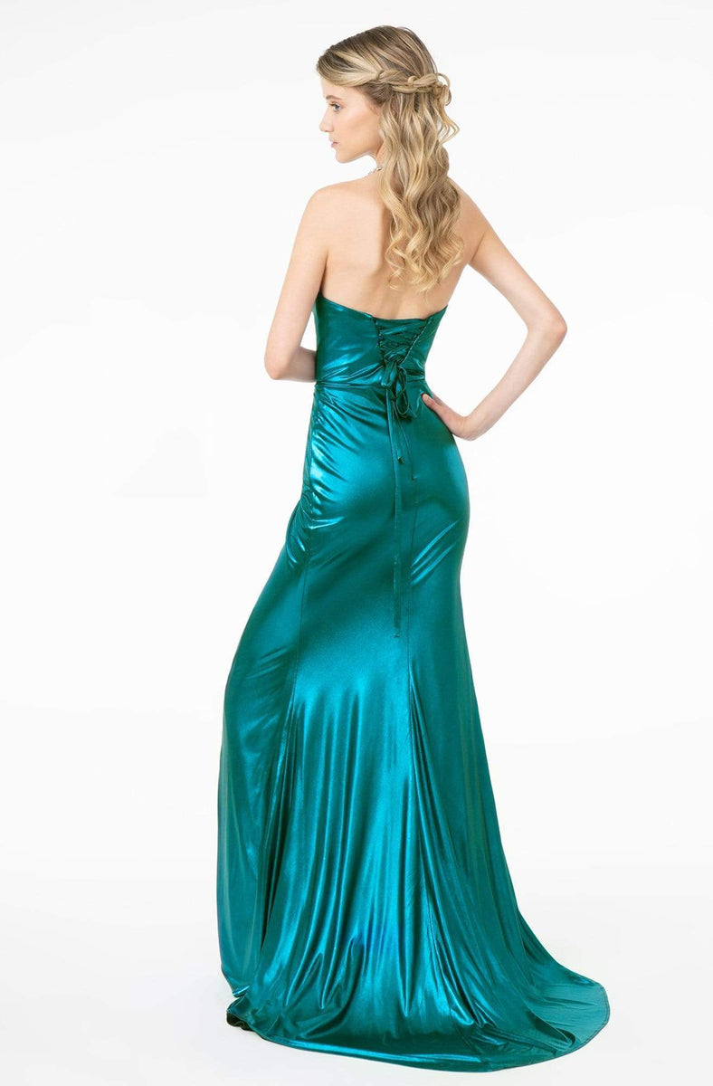 Satin Sweetheart High Slit Gown With Marie Sleeves & Sweep Train Y600 main image 1