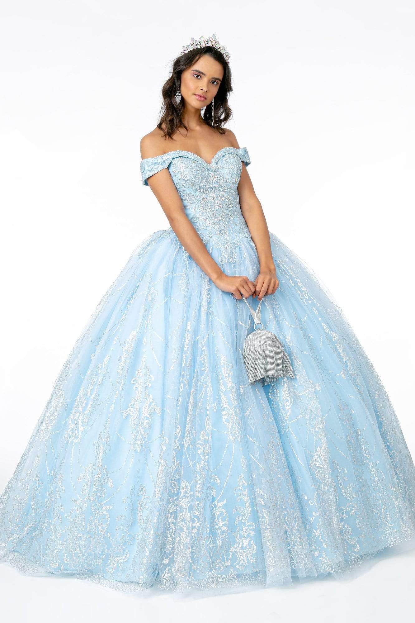 Off Shoulder Glitter Gown by Elizabeth KGL2910 - 2XL / Baby Blue Off Shoulder Glitter Gown by Elizabeth KGL2910 - 2XL / Baby Blue