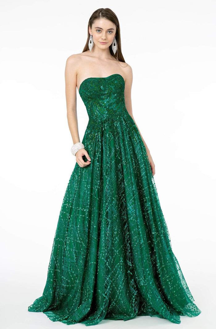 Elizabeth K - GL2921 Embellished Strapless Sweetheart A-Line Gown Prom Dresses XS / Green