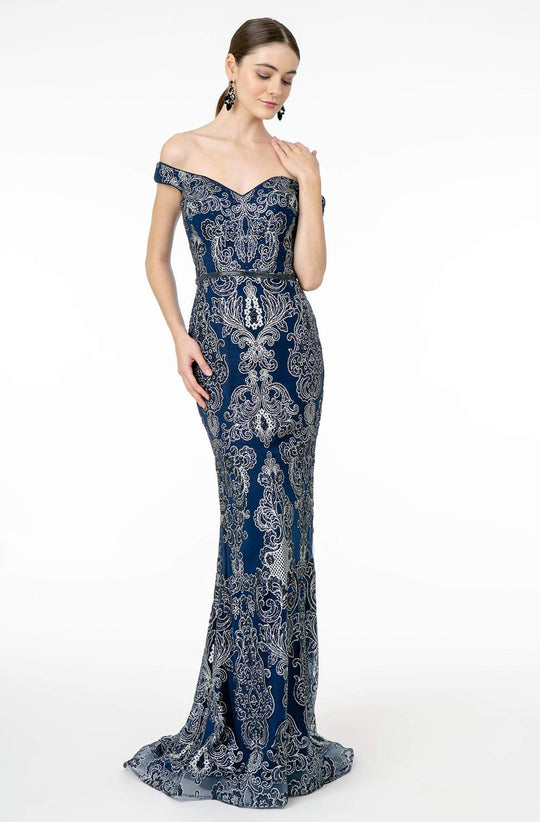 Elizabeth K - GL2922 Glitter Off-Shoulder Evening Dress