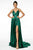 Elizabeth K - GL2927 Pleated V-Neck A-Line Gown With Slit And Train Prom Dresses XS / Green
