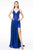 Elizabeth K - GL2927 Pleated V-Neck A-Line Gown With Slit And Train Prom Dresses XS / Royal Blue