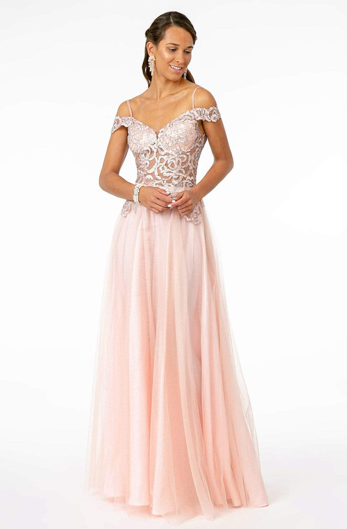 Elizabeth K - GL2953 Embroidered Off-Shoulder Mesh A-Line Gown Bridesmaid Dresses XS / Blush