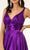 Elizabeth K - GL2963 Deep V-Neck Satin A-Line Dress with Slit Prom Dresses