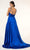 Elizabeth K - GL2963 Deep V-Neck Satin A-Line Dress with Slit Prom Dresses
