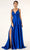 Elizabeth K - GL2963 Deep V-Neck Satin A-Line Dress with Slit Prom Dresses XS / Royal Blue