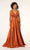 Elizabeth K - GL2963 Deep V-Neck Satin A-Line Dress with Slit Prom Dresses XS / Sienna