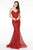 Elizabeth K - GL2988 Glitter Mesh Deep V-Neck Trumpet Dress Evening Dresses XS / Burgundy