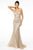 Elizabeth K - GL2988 Glitter Mesh Deep V-Neck Trumpet Dress Evening Dresses XS / Gold