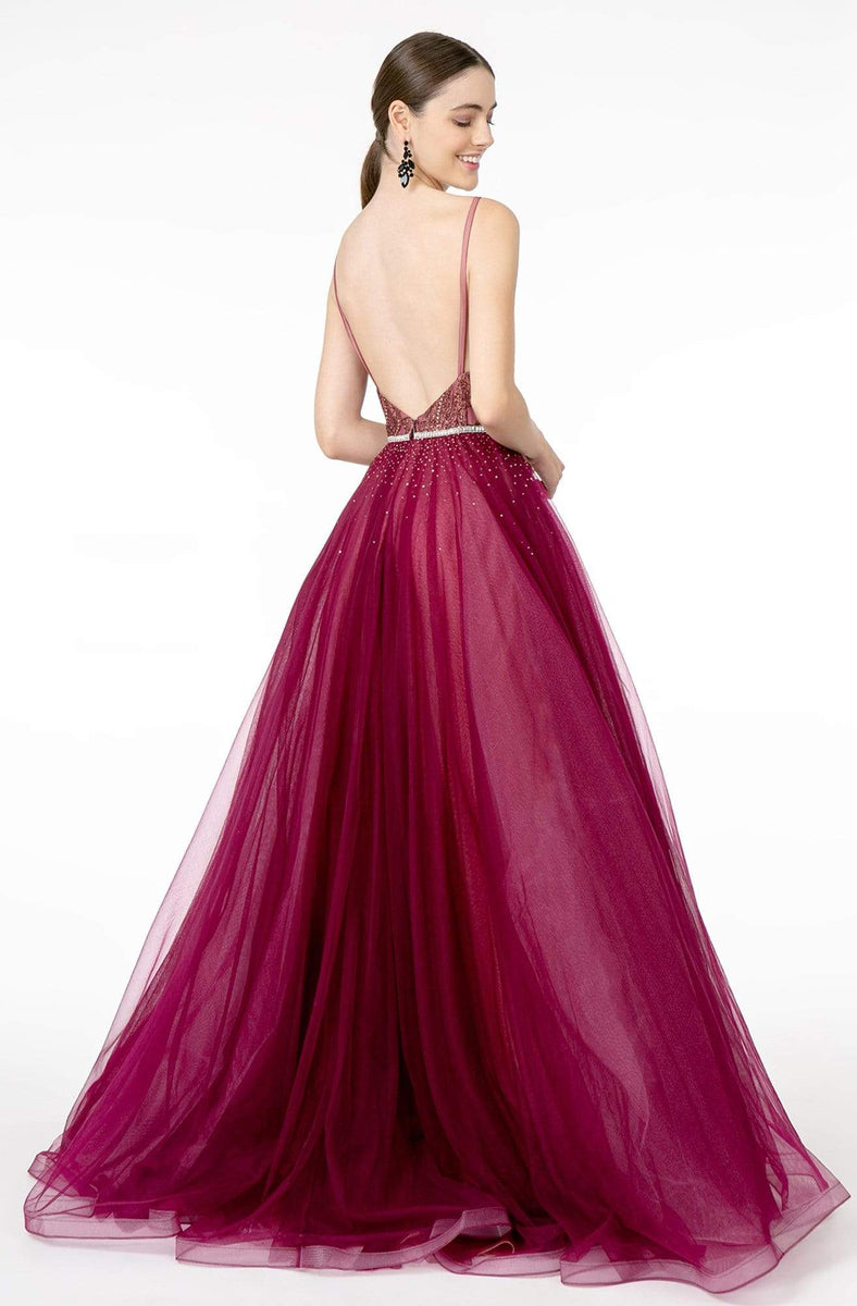 Elizabeth K - GL2991 Embellished Deep V-Neck A-Line Dress – Couture Candy