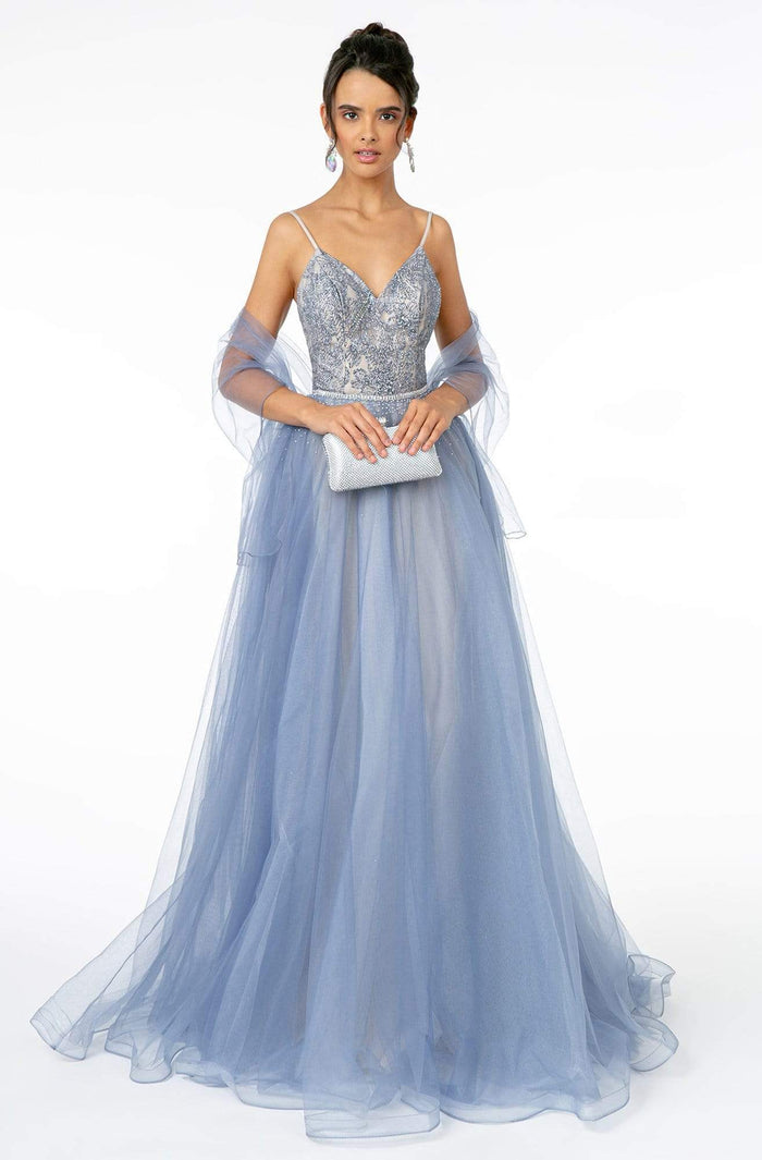 Elizabeth K - GL2991 Embellished Deep V-Neck A-Line Dress Prom Dresses XS / Blue
