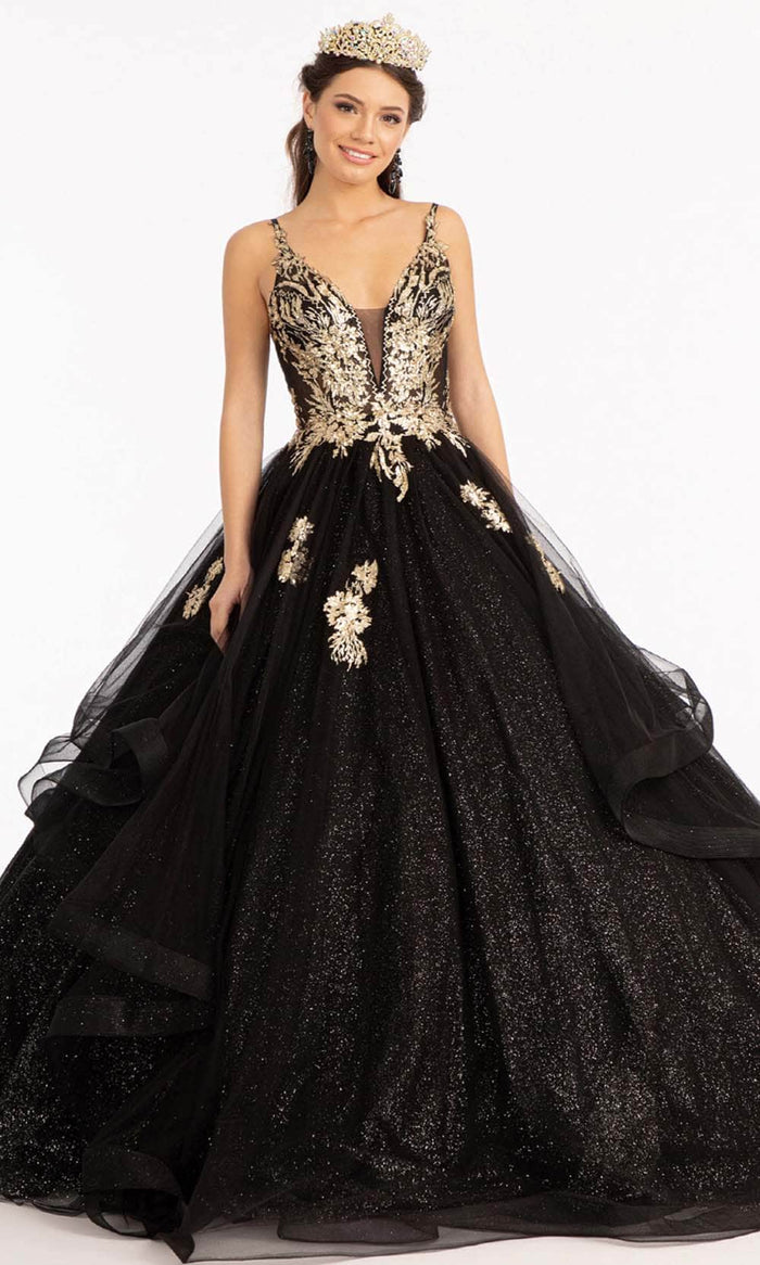 Elizabeth K GL3021 - Sleeveless Plunging V-neck Ballgown Quinceanera Dresses XS / Black