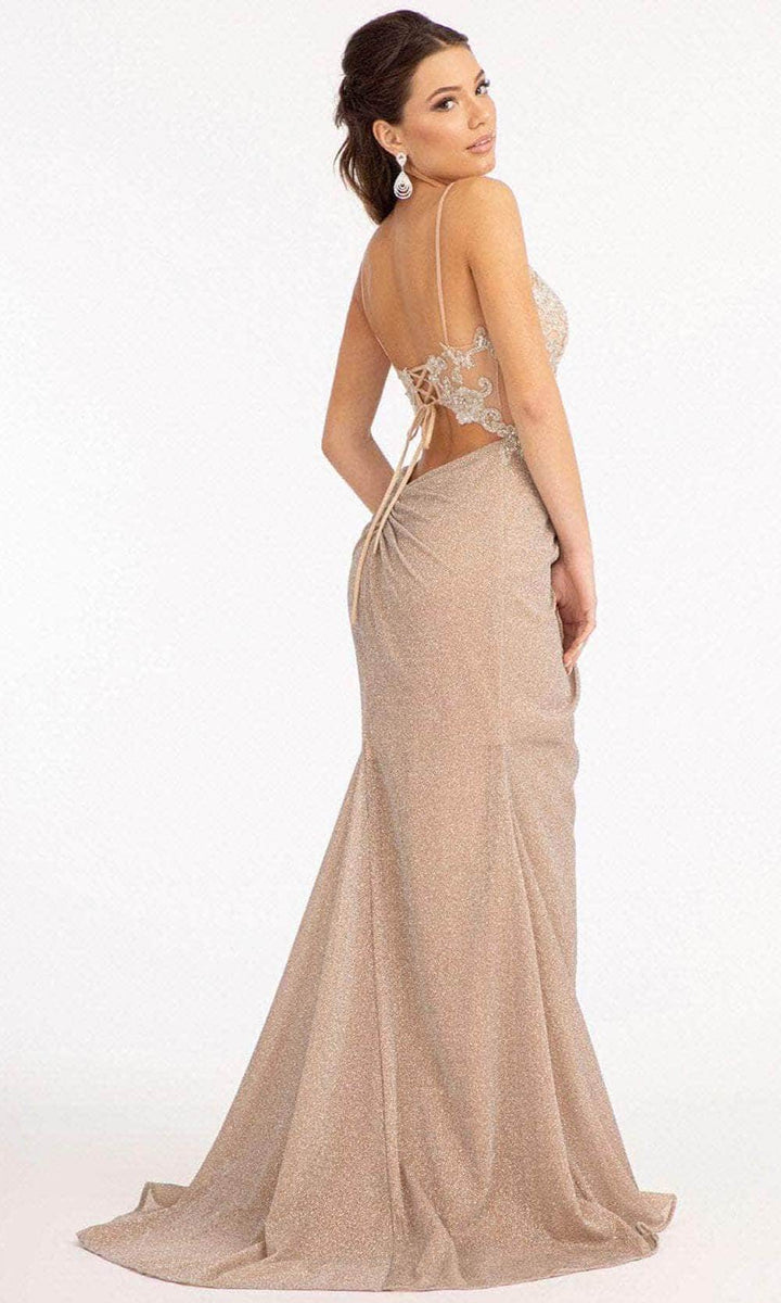 Elizabeth K GL3030 Sparkling Embroidered Crepe Mermaid Dress w/ Cut-out Back & Slit main image 1